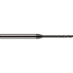 Ball End Mill: 0.095″ Dia, 0.75″ LOC, 3 Flute, Solid Carbide 2-1/2″ OAL, 1/8″ Shank Dia, 30 ° Helix, Amorphous Diamond Coated, Single End