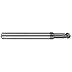 Ball End Mill: 0.062″ Dia, 0.093″ LOC, 4 Flute, Solid Carbide 1-1/2″ OAL, 1/8″ Shank Dia, 30 ° Helix, CVD Coated, Single End