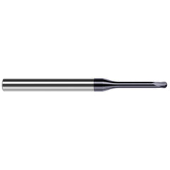 Ball End Mill: 0.25″ Dia, 0.2″ LOC, 2 Flute, Solid Carbide 4″ OAL, 1/4″ Shank Dia, 20 ° Helix, AlTiN Coated, Single End