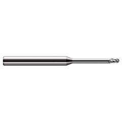 Ball End Mill: 0.05″ Dia, 0.075″ LOC, 3 Flute, Solid Carbide 2-1/2″ OAL, 1/8″ Shank Dia, 30 ° Helix, Uncoated, Single End
