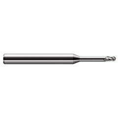 Ball End Mill: 0.06″ Dia, 0.09″ LOC, 3 Flute, Solid Carbide 2-1/2″ OAL, 1/8″ Shank Dia, 30 ° Helix, Uncoated, Single End