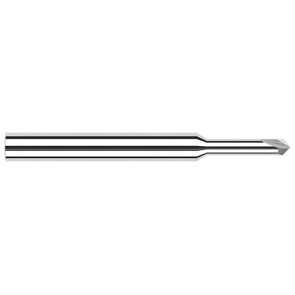 Chamfer Mill: 0.06″ Dia, 2 Flutes, Solid Carbide 2-1/2″ OAL, 1/8″ Shank Dia, Bright/Uncoated