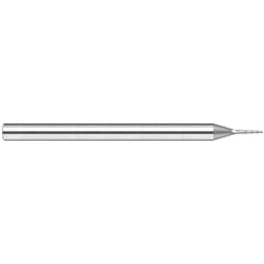 Tapered End Mill: 15 ° per Side, 1/64″ Small Dia, 5/64″ LOC, 3 Flutes, Solid Carbide, Ball End 1/8″ Shank Dia, 1-1/2″ OAL, Uncoated, Series Miniature End Mills - Tapered - Ball