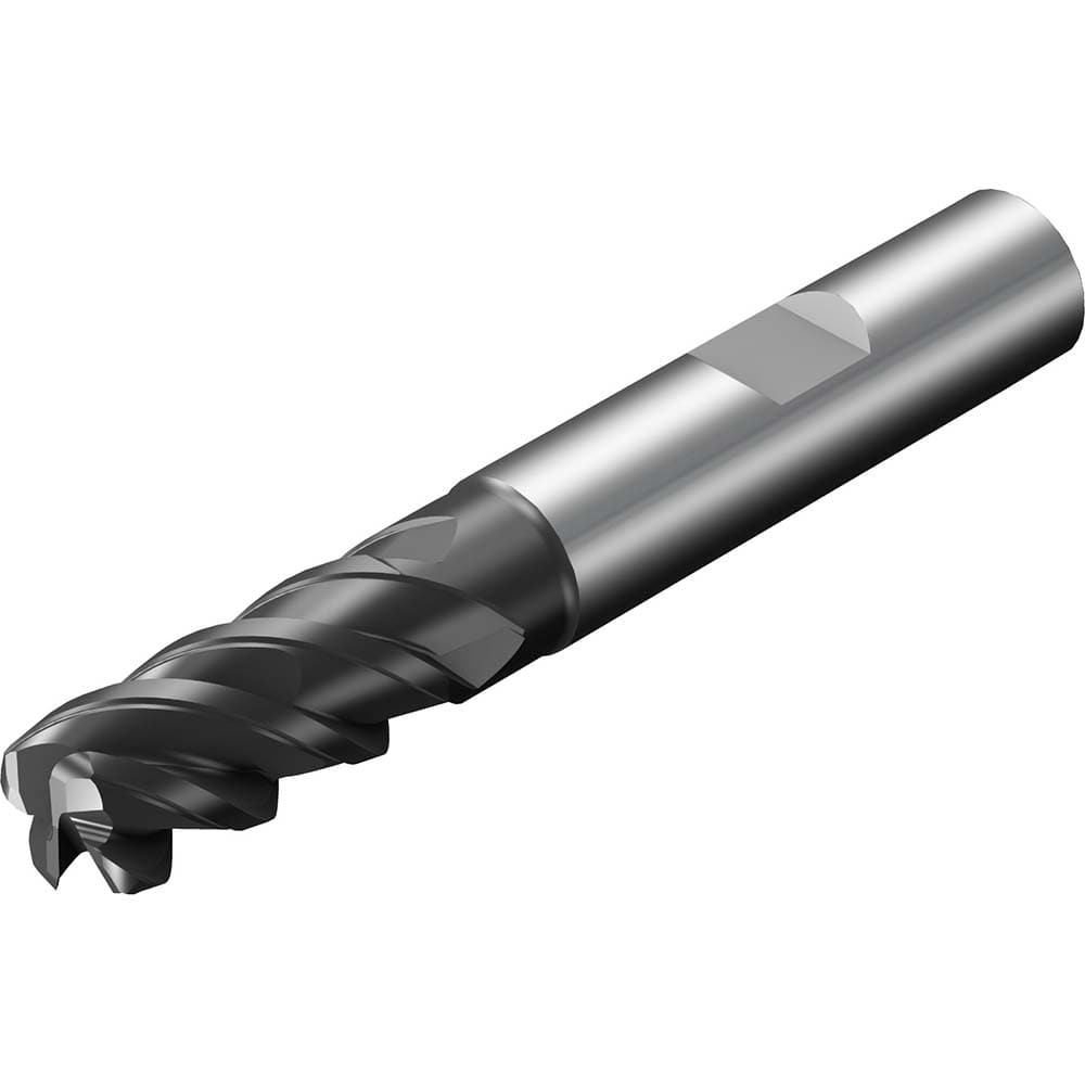 Corner Chamfer End Mill: 0.236″ Dia, 4 Flute, Solid Carbide 57 mm OAL, 6 mm Shank Dia, 48 ° Helix, TiAlN Coated, Centercutting