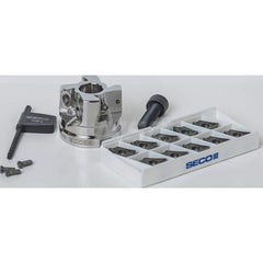 Indexable Square-Shoulder Face Mill:  DBLETURBO_16_2.00P_KIT,  2'' Cut Dia,  0.5910″ Max Cutting Depth Uses  4,  16 Inserts,  Through Coolant,  Series  Double Turbo