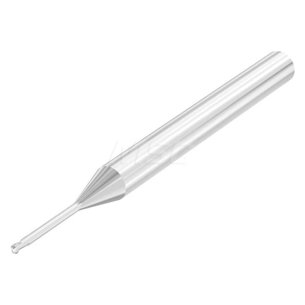 Ball End Mill: 0.0984″ Dia, 0.1″ LOC, 2 Flute, Solid Carbide 50 mm OAL, 35 ° Helix, Uncoated, Single End, Series SMB410