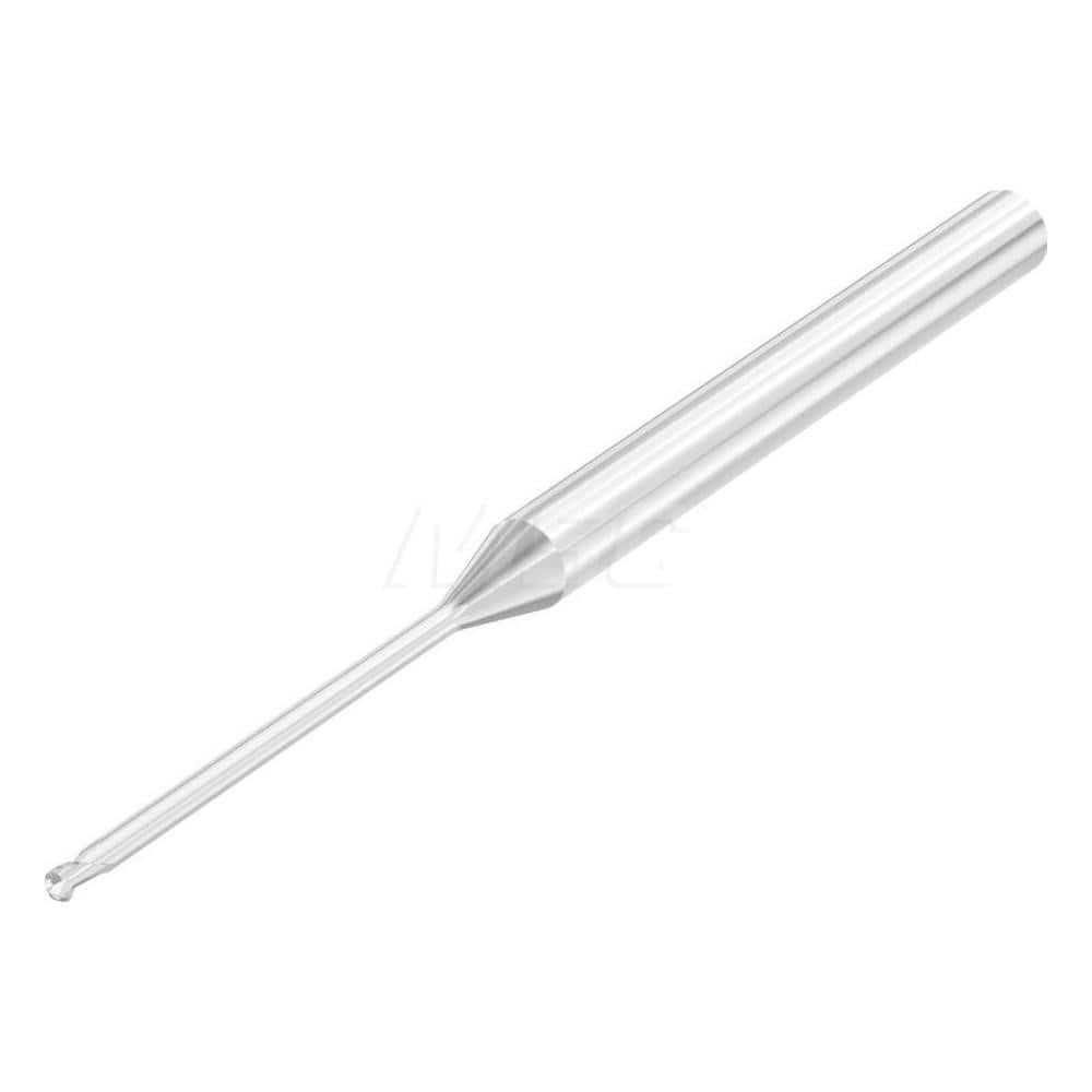 Ball End Mill: 0.0591″ Dia, 0.06″ LOC, 2 Flute, Solid Carbide 50 mm OAL, 35 ° Helix, Uncoated, Single End, Series SMB410