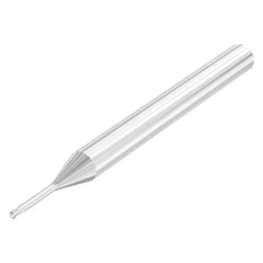 Ball End Mill: 0.0394″ Dia, 0.04″ LOC, 2 Flute, Solid Carbide 50 mm OAL, 30 ° Helix, Uncoated, Single End, Series SMB610