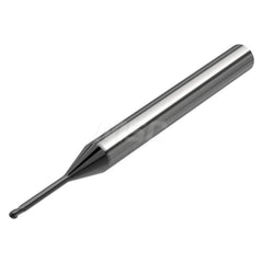 Ball End Mill: 0.0984″ Dia, 0.1″ LOC, 2 Flute, Solid Carbide 50 mm OAL, 35 ° Helix, M9 Coated, Single End, Series SMB410