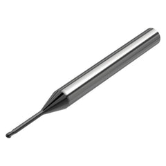 Ball End Mill: 0.1181″ Dia, 0.12″ LOC, 2 Flute, Solid Carbide 50 mm OAL, 35 ° Helix, M9 Coated, Single End, Series SMB410