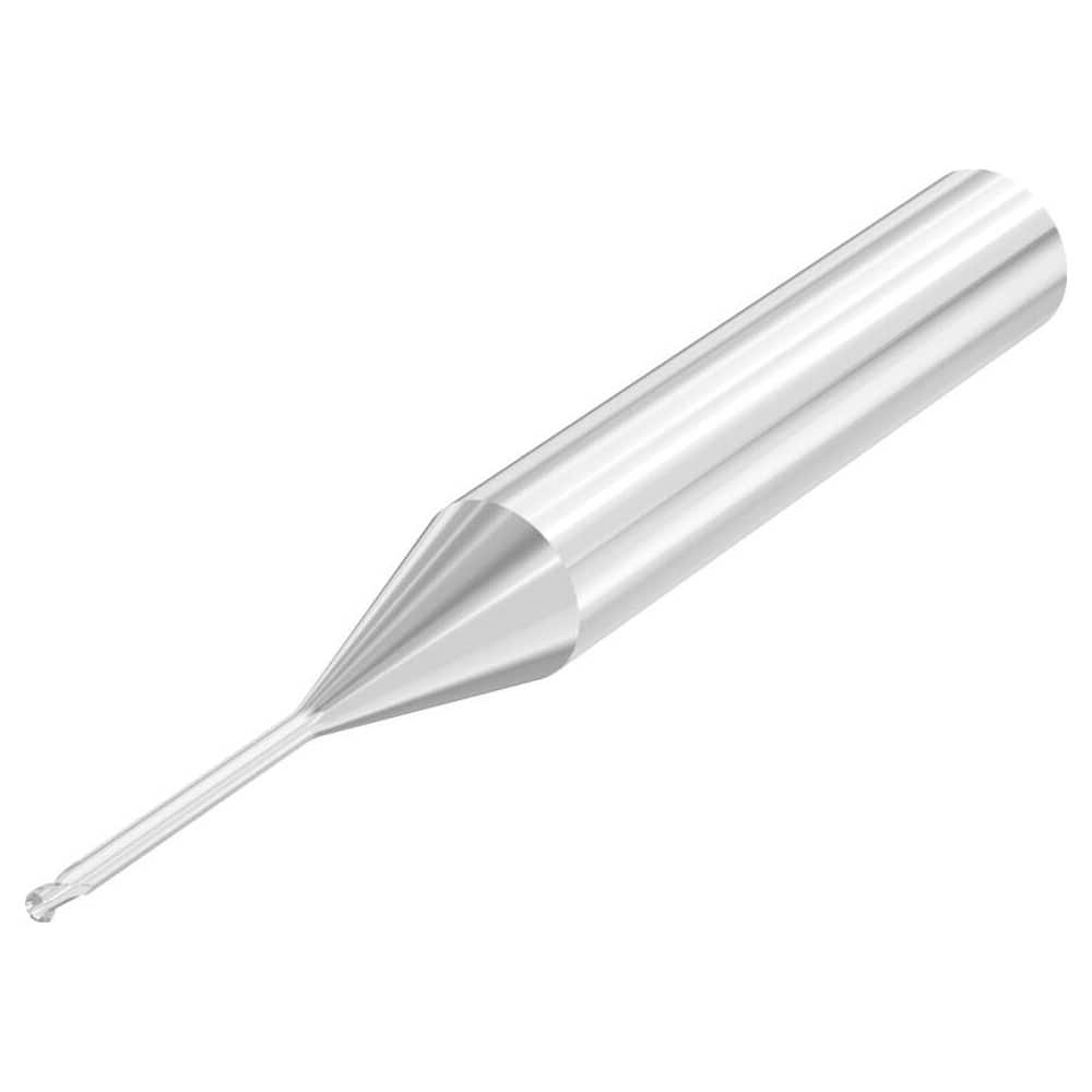Ball End Mill: 0.0787″ Dia, 0.08″ LOC, 2 Flute, Solid Carbide 50 mm OAL, 30 ° Helix, Diamond Coated, Single End, Series SMB610