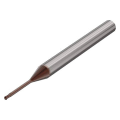 Ball End Mill: 0.0197″ Dia, 0.02″ LOC, 2 Flute, Solid Carbide 50 mm OAL, 30 ° Helix, HXT Coated, Single End, Series SMB714