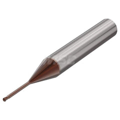 Ball End Mill: 0.0591″ Dia, 0.06″ LOC, 2 Flute, Solid Carbide 50 mm OAL, 30 ° Helix, HXT Coated, Single End, Series SMB716