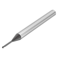 Ball End Mill: 0.0394″ Dia, 0.04″ LOC, 2 Flute, Solid Carbide 50 mm OAL, 30 ° Helix, Uncoated, Single End, Series SMB610