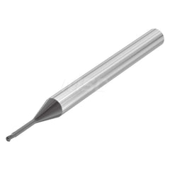 Ball End Mill: 0.0787″ Dia, 0.08″ LOC, 2 Flute, Solid Carbide 50 mm OAL, 30 ° Helix, Uncoated, Single End, Series SMB610