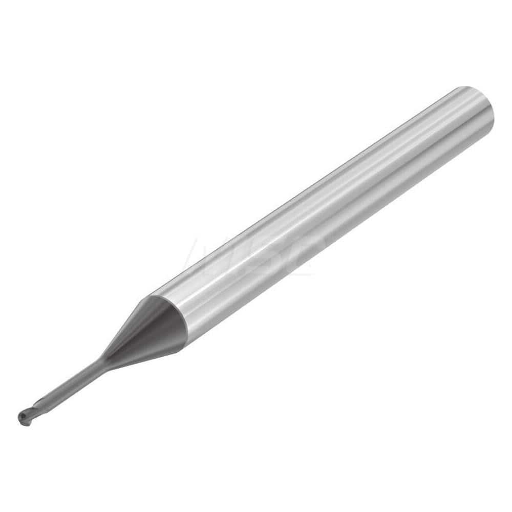 Ball End Mill: 0.0236″ Dia, 0.02″ LOC, 2 Flute, Solid Carbide 50 mm OAL, 30 ° Helix, Uncoated, Single End, Series SMB610