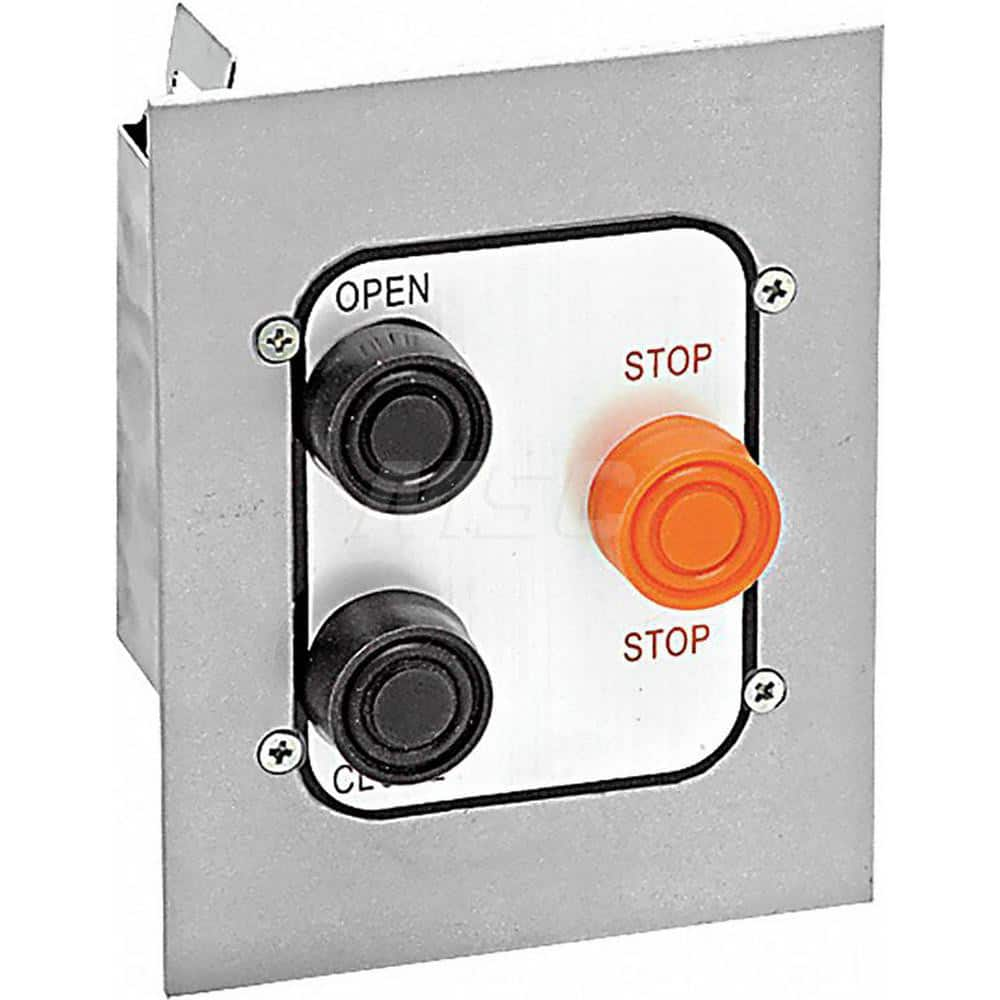 Garage Door Hardware; Type: Control Station, Nema 4, Flush Mount; For Use With: Commercial Doors; Commercial Gate Openers; Material: Aluminum; Overall Length: 2.88; Overall Width: 5; Overall Height: 6; Number of Buttons: 3; Includes: Aluminum Faceplate; T