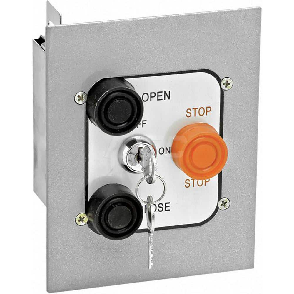 Garage Door Hardware; Type: Control Station, Nema 4, Flush Mount; For Use With: Commercial Doors; Commercial Gate Openers; Material: Aluminum; Overall Length: 2.88; Overall Width: 5; Overall Height: 6; Number of Buttons: 3; Includes: 3 Button Controls; Al