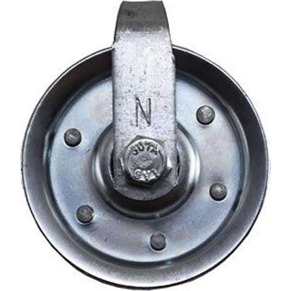 Garage Door Hardware; Type: Garage Door Pulley Assembled; For Use With: Commercial Doors; Material: Steel; Hardware Diameter: 3; Finish/Coating: Zinc-Plated; Includes: Strap, Bolt and Nut, Maximum Cable Diameter 3/16 in., Bored for 3/8 in. Bolt, Load Rati