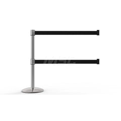 Free Standing Retractable Belt Barrier Post: 40″ High, 2.4″ Dia, Aluminum Post Cast Iron, Black & Silver