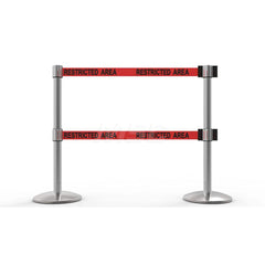 Free Standing Retractable Belt Barrier Post: 40″ High, 2.4″ Dia, Aluminum Post Cast Iron, Red & Silver