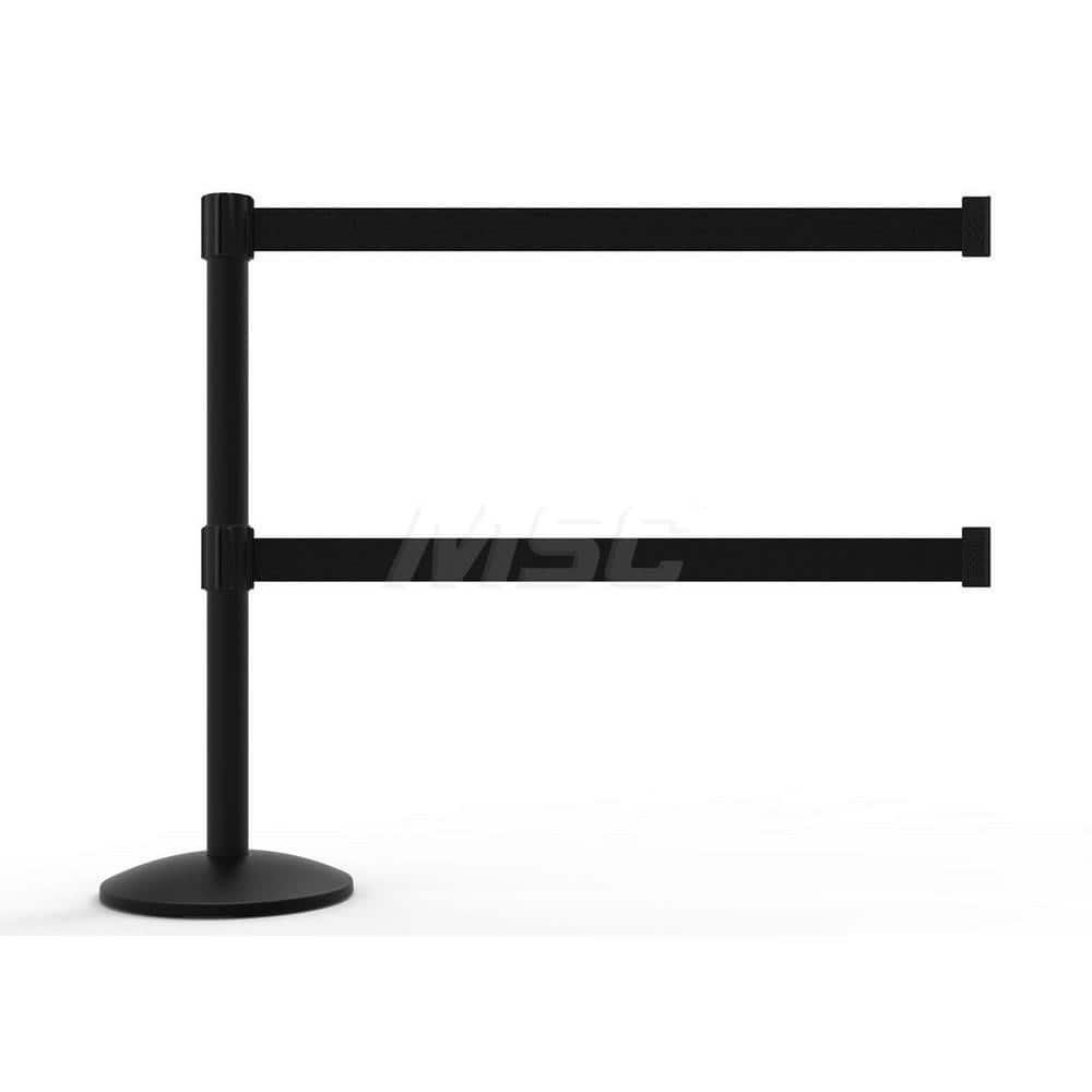 Free Standing Retractable Belt Barrier Post: 40″ High, 2.4″ Dia, Aluminum Post Cast Iron, Black