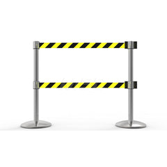 Free Standing Retractable Belt Barrier Post: 40″ High, 2.4″ Dia, Aluminum Post Cast Iron, Black & Yellow