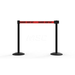 Free Standing Retractable Belt Barrier Post: 40″ High, 2.4″ Dia, Aluminum Post Cast Iron, Black & Red