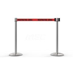 Free Standing Retractable Belt Barrier Post: 40″ High, 2.4″ Dia, Aluminum Post Cast Iron, Red & Silver