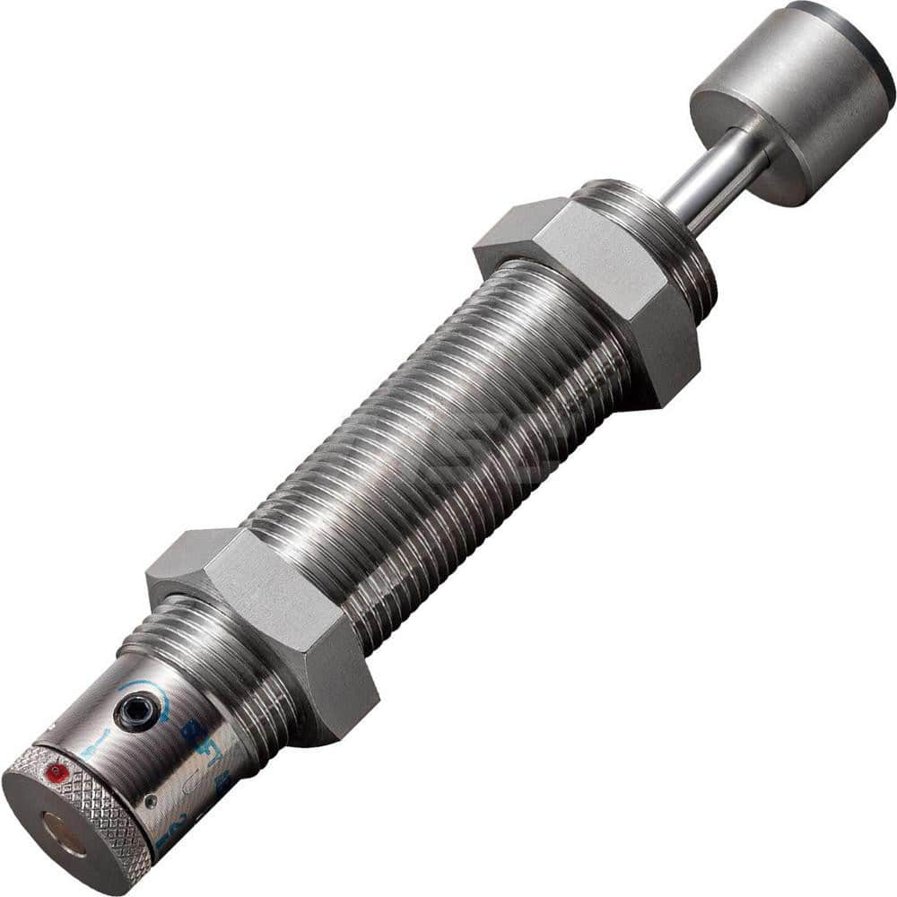 Standard-Duty Shock Absorber: 5 mm Rod Dia, 21.9 mm OD, 12 mm Stroke, M16 x 1.5 Thread 122.7 mm OAL, 14.7 lb Force