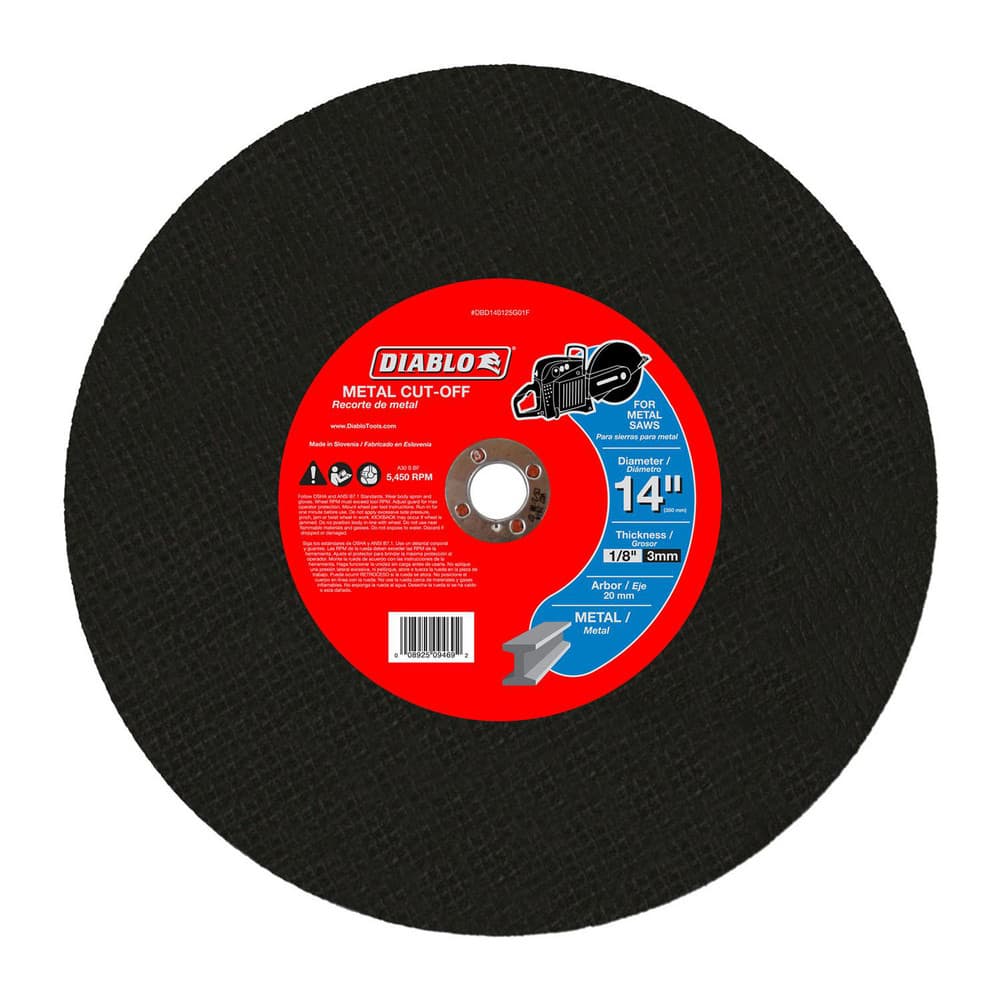 Cutoff Wheels; Wheel Type Number: Type 1; Wheel Diameter (Inch): 14; Wheel Thickness (Inch): 1/8; Hole Size: 20.000; Abrasive Material: Premium Aluminum Oxide Blend; Maximum Rpm: 5450.000; Hole Shape: Round; Wheel Color: Black