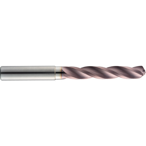 6.4 mm Dia. × 8 mm Shank × 53 mm Flute Length × 91 mm OAL, 5xD, 124°, TM, 3 Flute, Coolant Thru, Round Solid Carbide Drill
