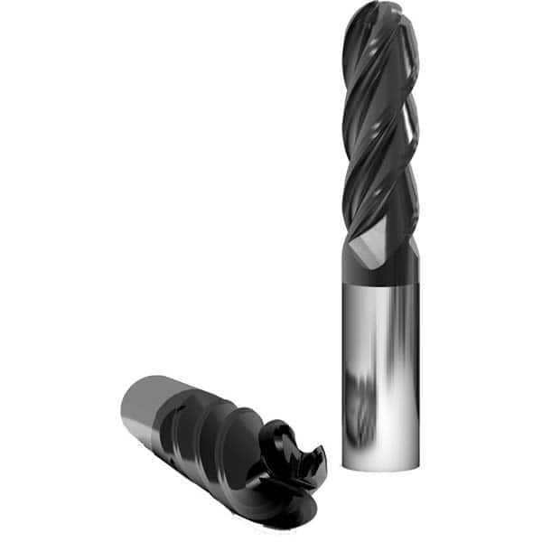 Ball End Mill: 0.3125″ Dia, 0.812″ LOC, 4 Flute, Solid Carbide 2-1/2″ OAL, 5/16″ Shank Dia, Variable ° Helix, nACo Coated, Single End, Series 1032