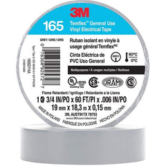 Electrical Tape: 3/4″ Wide, 60' Long, 6 mil Thick, Gray 32 to 194 ° F Operating Temp, 1,000 V/mil, Series 3M ™ Temflex ™ 165