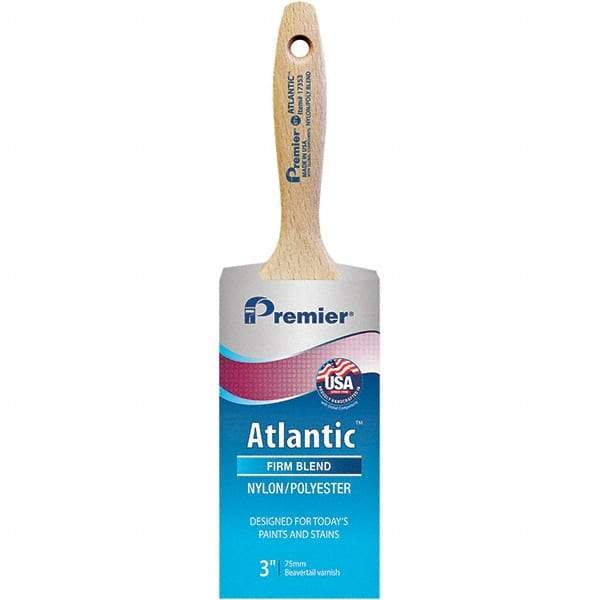 Premier Paint Roller - 3" Tapered Nylon/Polyester Varnish Brush - 3-3/16" Bristle Length, 5-1/2" Wood Beavertail Handle - Americas Industrial Supply