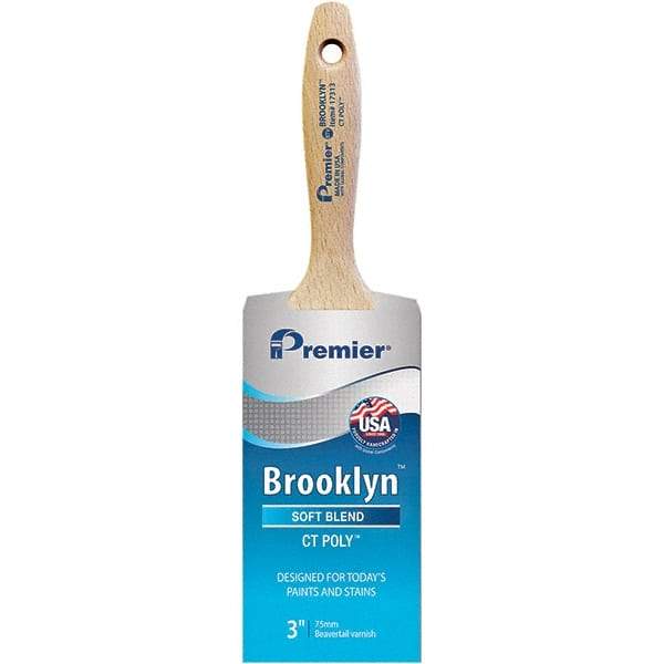 Premier Paint Roller - 3" Tapered Polyester Varnish Brush - 3-3/16" Bristle Length, 5-3/4" Wood Beavertail Handle - Americas Industrial Supply