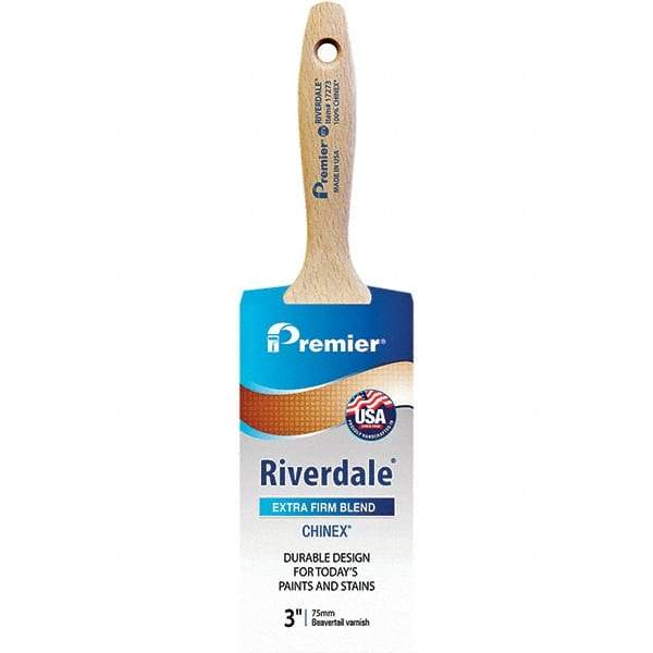 Premier Paint Roller - 3" Tapered Nylon Varnish Brush - 3-3/16" Bristle Length, 6" Wood Beavertail Handle - Americas Industrial Supply