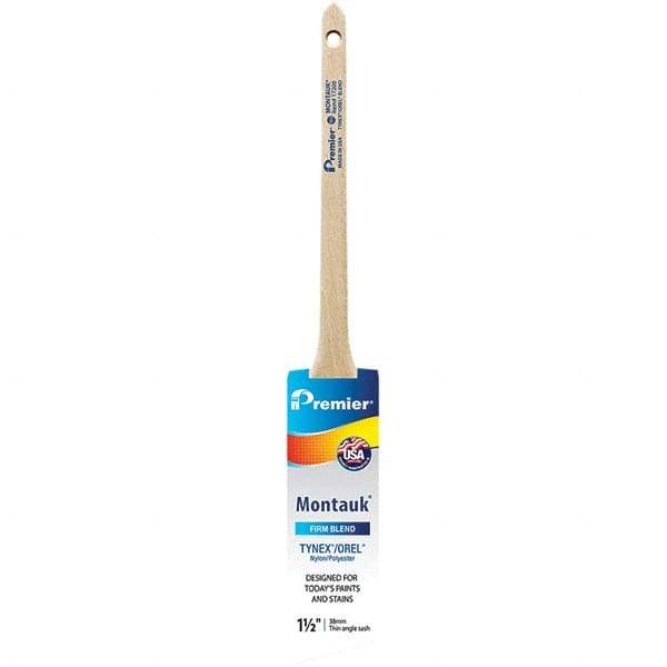 Premier Paint Roller - 1-1/2" Tapered Nylon/Polyester Trim Brush - 2-3/16" Bristle Length, 7" Wood Sash Handle - Americas Industrial Supply