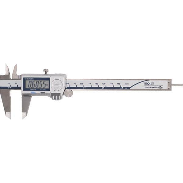 Electronic Caliper: 0 to 6″, 0.0005″ Resolution, IP67 0.0010″ Accuracy, Stainless Steel Caliper, 1.57″ Jaw Length, Stainless Steel Jaws, Calibrated