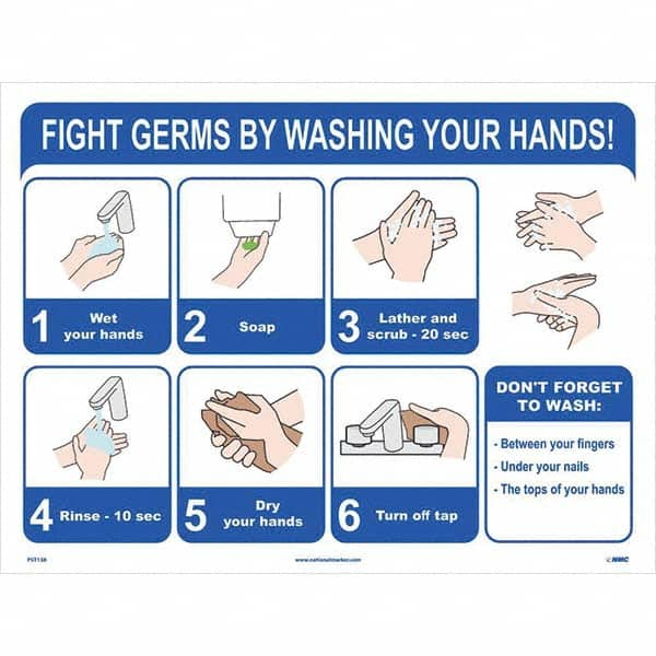 NMC - "Fight Germs By Washing Your Hands!", 24" Wide x 18" High, Paper Safety Sign - Americas Industrial Supply