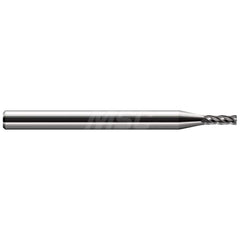 Corner Radius End Mill: 1/32″ Dia, 1/8″ LOC, 0.005″ Radius, 4 Flutes, Solid Carbide 2-1/2″ OAL, 1/8″ Shank Dia, 30 ° Helix, Bright/Uncoated, Corner Radius End, Centercutting