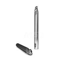 Ball End Mill: 0.25″ Dia, 2 Flute, Solid Carbide 4″ OAL, 1/4″ Shank Dia, 45 ° Helix, Uncoated, Single End, Series 2014