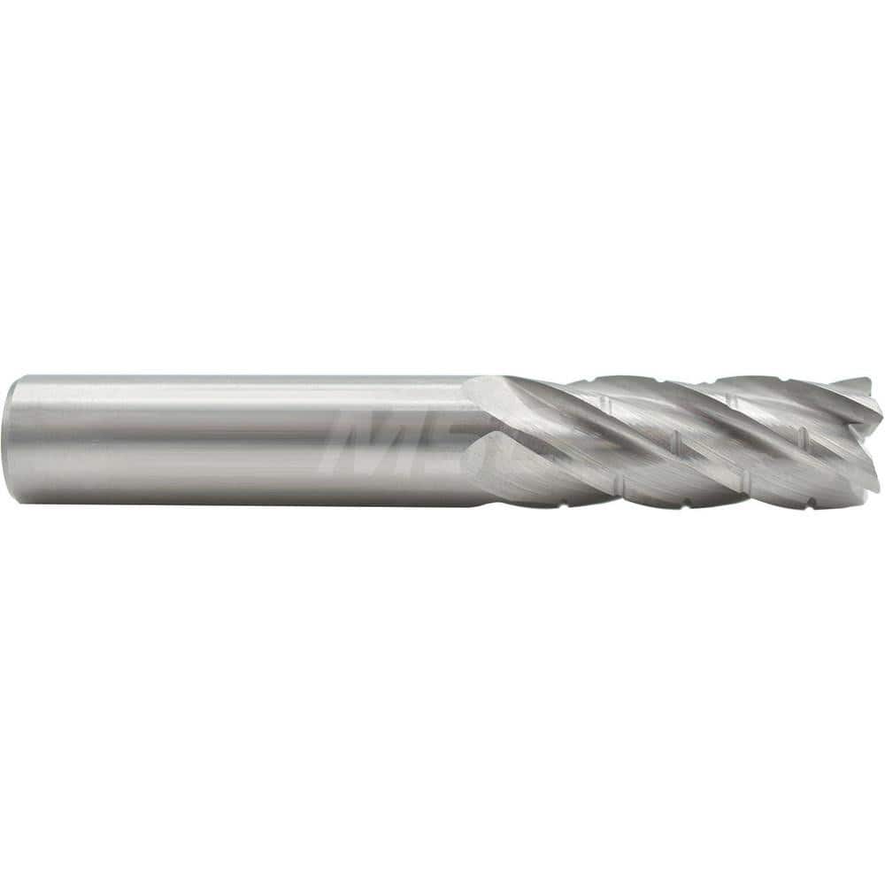 Corner Radius End Mill: 3/4″ Dia, 2-1/4″ LOC, 0.09″ Radius, 5 Flutes, Solid Carbide 5″ OAL, 3/4″ Shank Dia, 37 ° Helix, Bright/Uncoated, Corner Radius End, Centercutting, Series 1502