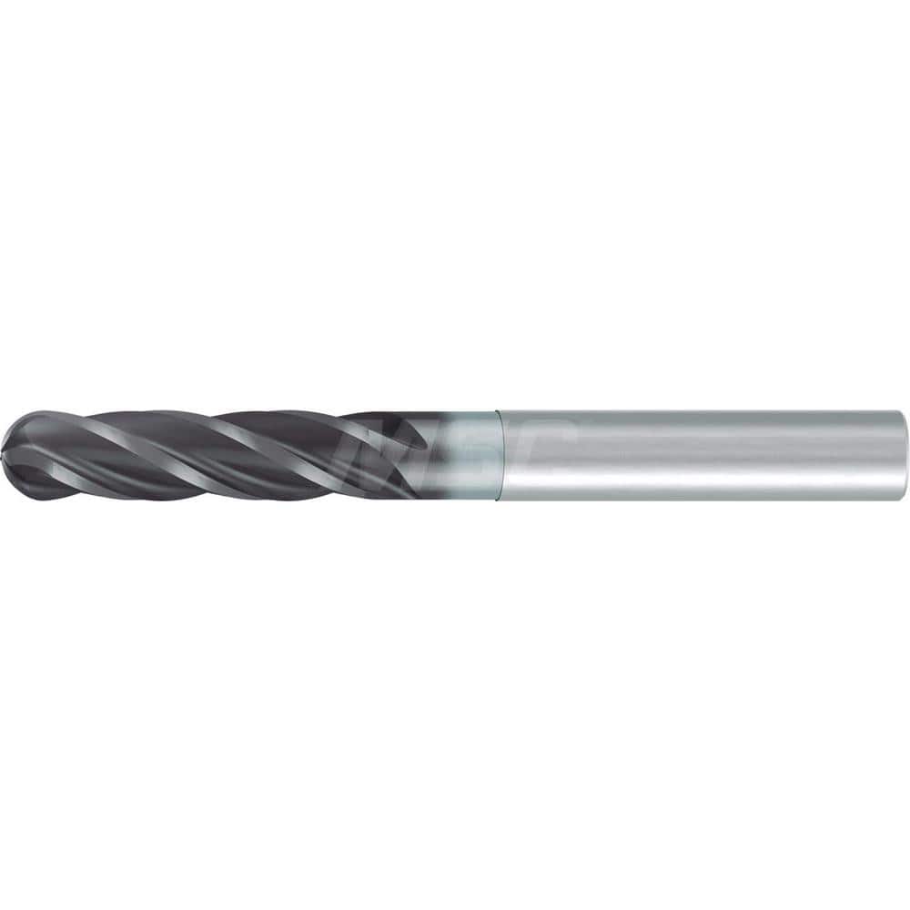 Ball End Mill: 0.25″ Dia, 4 Flute, Solid Carbide 3″ OAL, 1/4″ Shank Dia, 35 & 38 ° Helix, AlCr Coated, Single End, Series 3900L