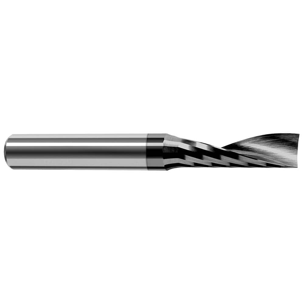 Square End Mill: 1/16'' Dia, 5/16'' LOC, 1/8'' Shank Dia, 2'' OAL, 1 Flute, Solid Carbide Single End, Amorphous Diamond Finish, Upcut Flute, 22 ° Helix, Centercutting, RH Cut, RH Flute