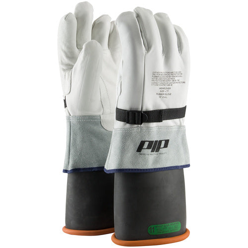 ‎148-7000/10 Leather Gloves - Leather Protector - Grain Goatskin - Class 3-4 - 13 In. Gauntlet Cuff - Exact Industrial Supply