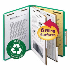 SMEAD - File Folders, Expansion Folders & Hanging Files Folder/File Type: Classification Folders with Tob Tab Fastener Color: Green - Americas Industrial Supply