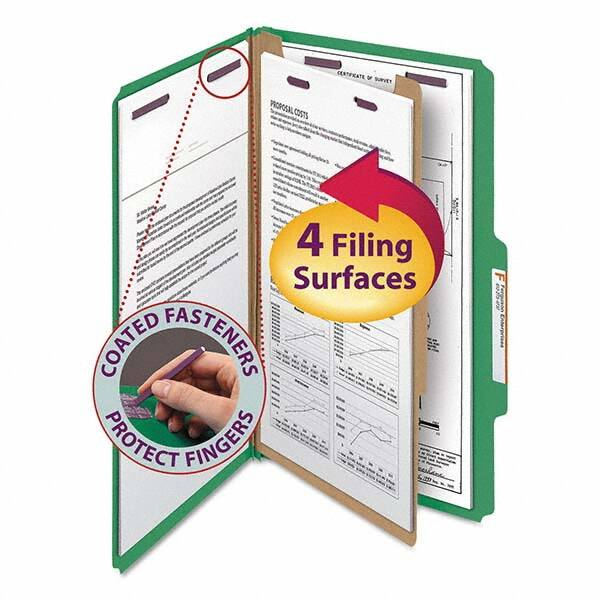 SMEAD - File Folders, Expansion Folders & Hanging Files Folder/File Type: Classification Folders with Tob Tab Fastener Color: Green - Americas Industrial Supply