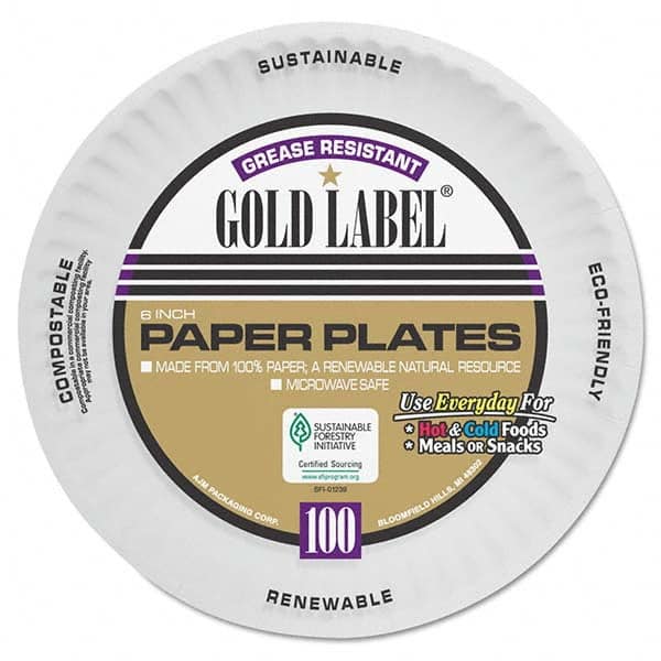 AJM Packaging Corporation - Coated Paper Plates, 6", White, Round, 100/Pack - Americas Industrial Supply