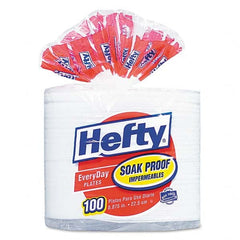 Hefty - Soak Proof Tableware, Foam Plates, 8 7/8" Diam, 100/Pack - Americas Industrial Supply